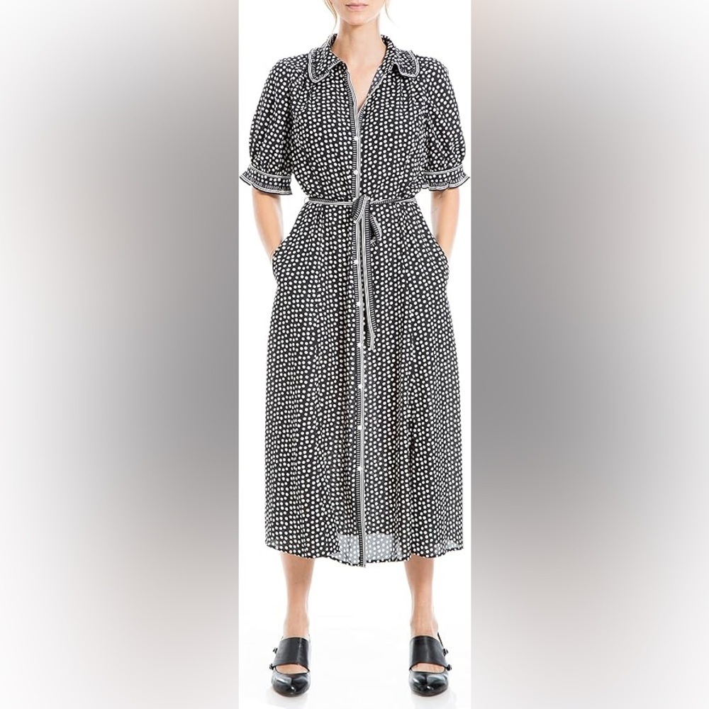 Max Studio Black and White Printed Midi Shirt Dress - Picture 2 of 14